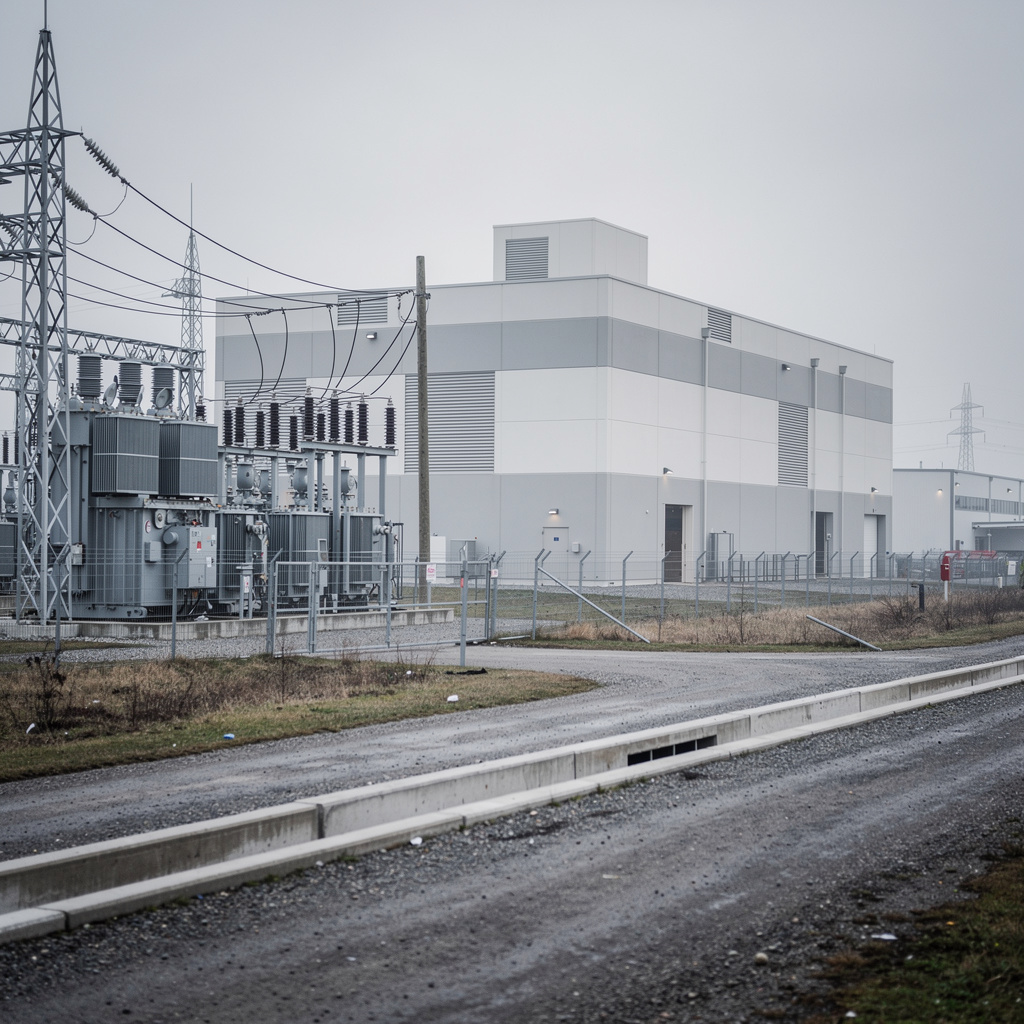 Rechenzentrum neben Stromnetz-Infrastruktur